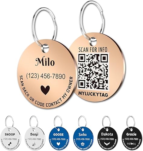 MYLUCKYTAG Etiquetas de identificación personalizadas para mascotas etiquetas de identificación de código QR de acero inoxidable - Perfil en línea