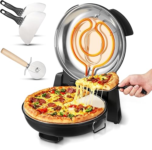 VEVOR Horno para pizza, máquina eléctrica de pizza de 12 pulgadas, cocina eléctrica de pizzas de 1200 W con piedra de cordierita, control de