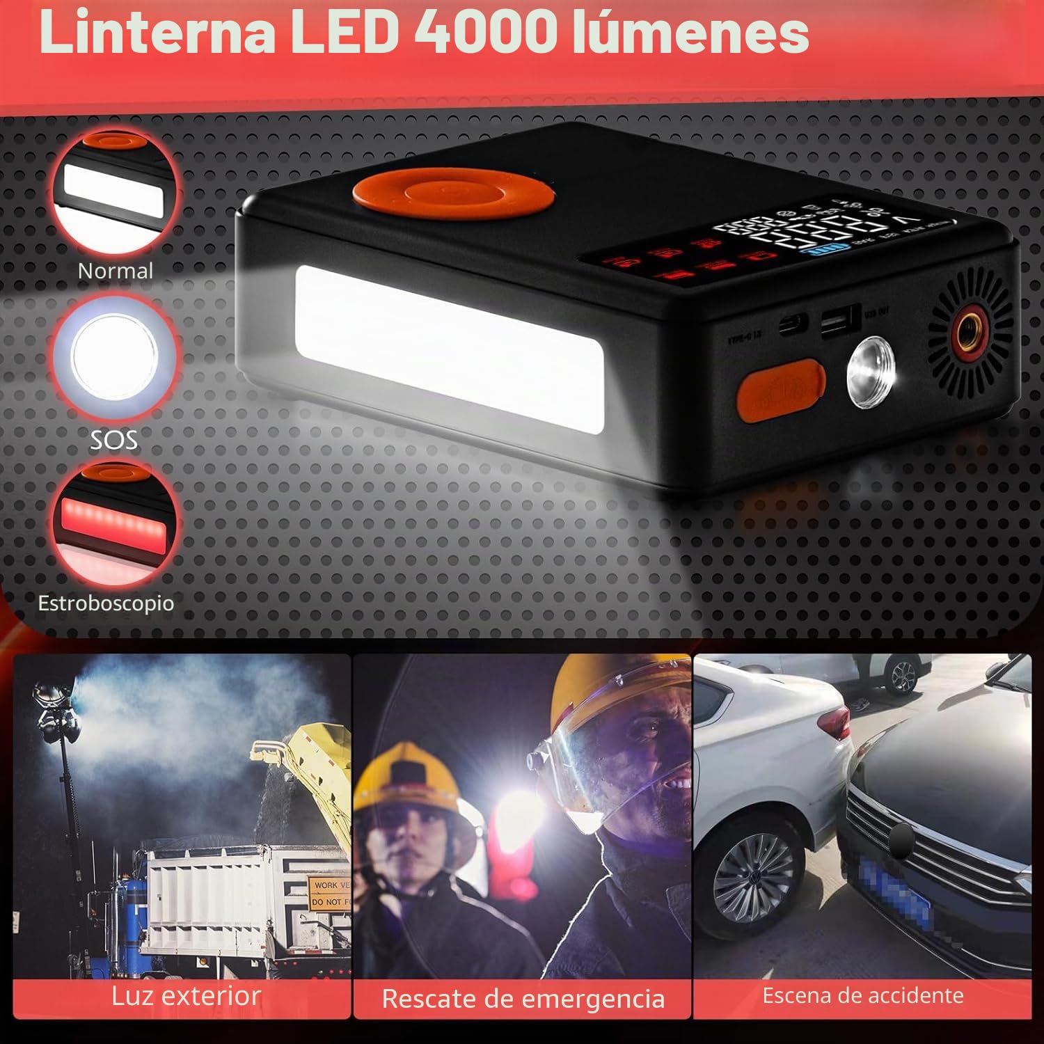 GOPLUS - Batería para coche (2000 A, 13000 mAh, arrancador de batería de coche con Focntion, inflador de 150 PSI (hasta 8 l gasolina o 5 l diesel), luz de emergencia, pantalla LED