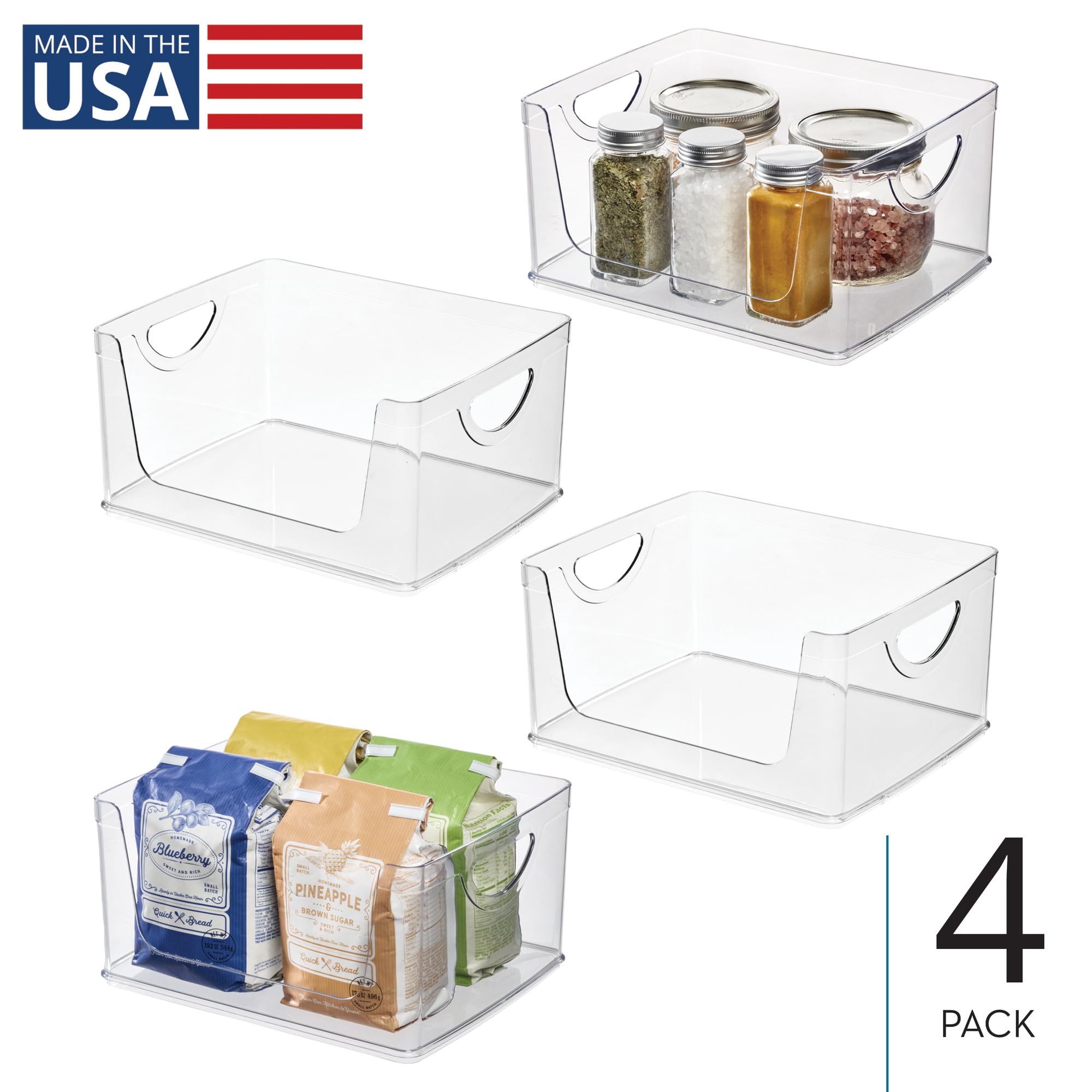 InterDesign iDesign - Contenedores apilables de almacenamiento con asas para cocina y despensa, juego de 4, transparentes