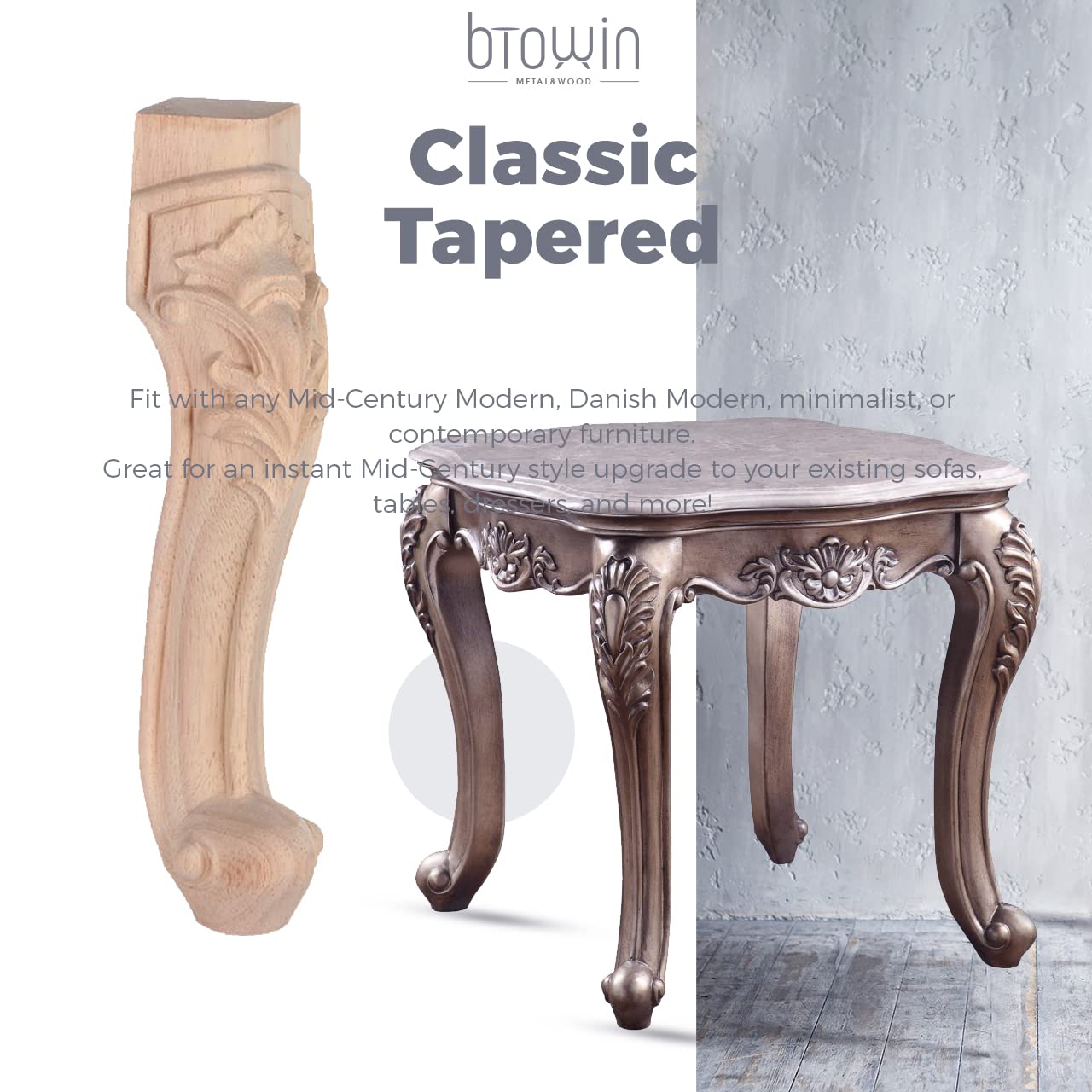 Amazon.co.jp: Btowin 20インチ 無垢材彫刻家具脚 4個 未仕上げ