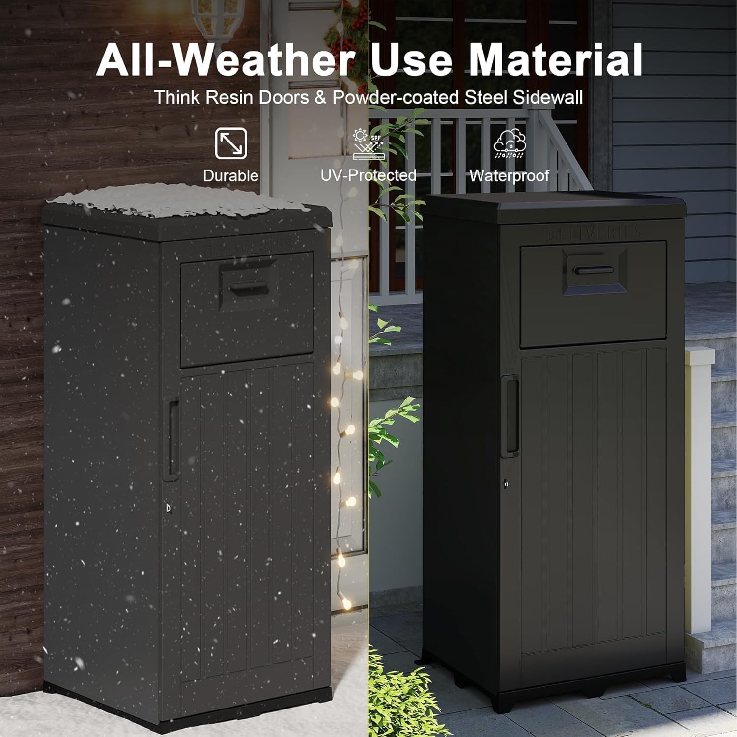Package Delivery Box for Outside, Large Parcel Drop Box with Top Drop Chute for Packages, Anti-Theft Lockable Package Mailbox with Drop Slot for Mails & Home Porch, 49'' x 21''x 21''