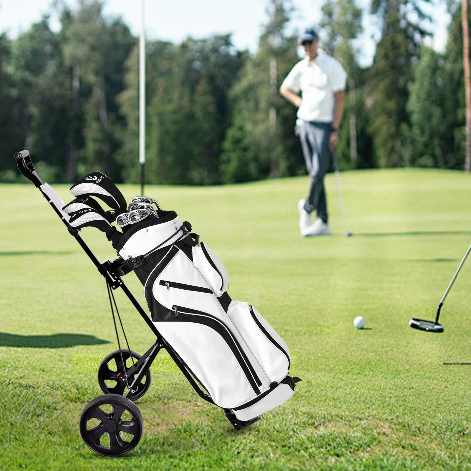 LIFEZEAL 2 Rad Golftrolley Klappbar, Golfwagen mit Anzeigetafel, Golf Push Cart aus Eisen, Golfcaddy Golfkart mit Verstellbarer Gurt
