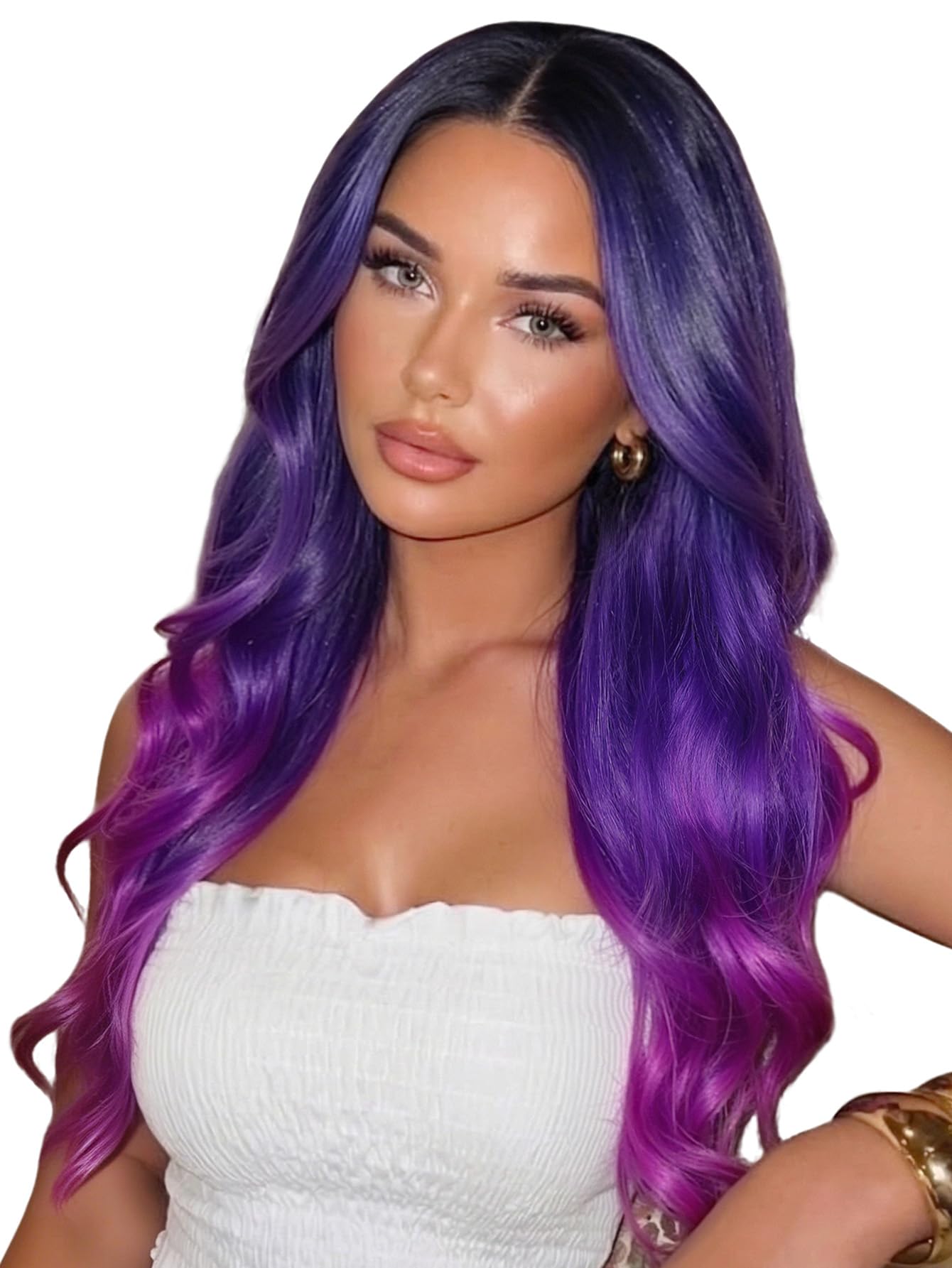 Amazon.com: HANNE Ombre Purple Wig Rainbow 3 Tone Purple Wigs Black to Blue  to Purples 26 Inch Hair Heat Resistant Dark Root Synthetic Curly Colored  Wigs for Women Halloween (1B/Blue/Purple) : Clothing,