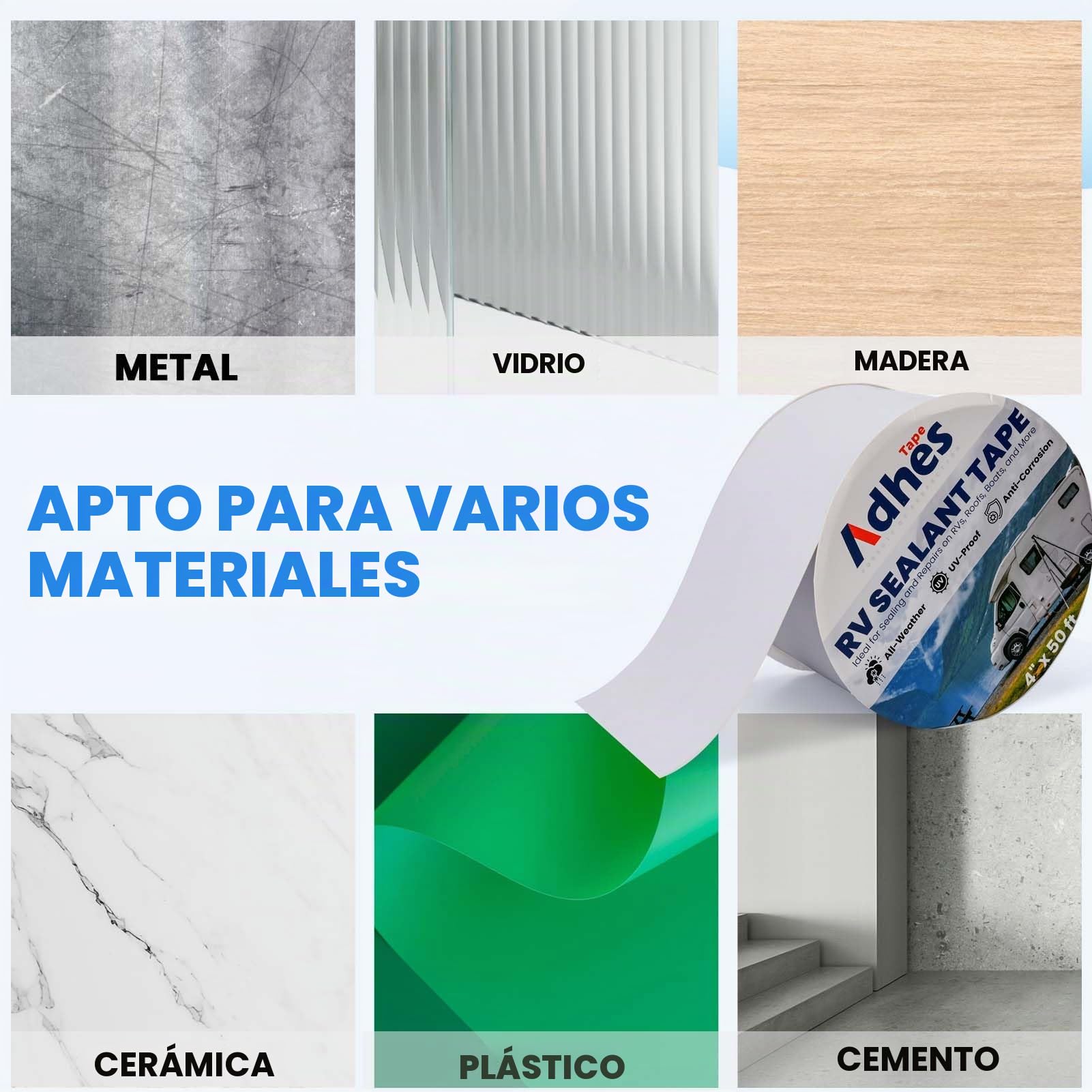 ADHES Cinta adhesiva para caravana blanca, 100 mm x 15 m, cinta impermeable para caravana, de goma butílica, para RV, autocaravana, autoadhesiva, para ventanas, techo, caravana, tubería