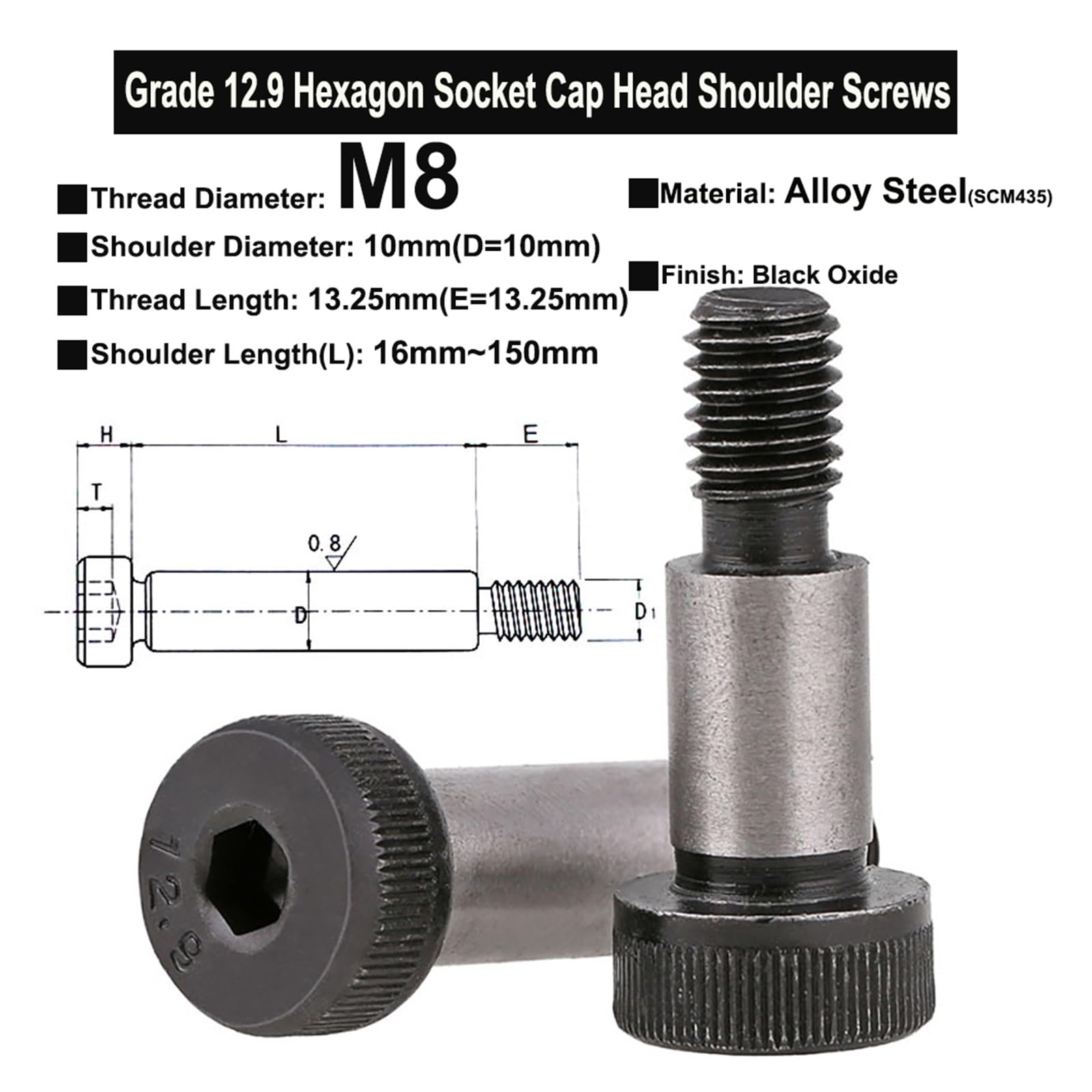 1/2 pz M8 Diametro Spalla 10mm Grado 12.9 in Lega di Acciaio Viti A Testa Formaggio A Esagono Incassato con Bulloni Cuscinetto A Rulli della Spalla(60mm (2Pcs))