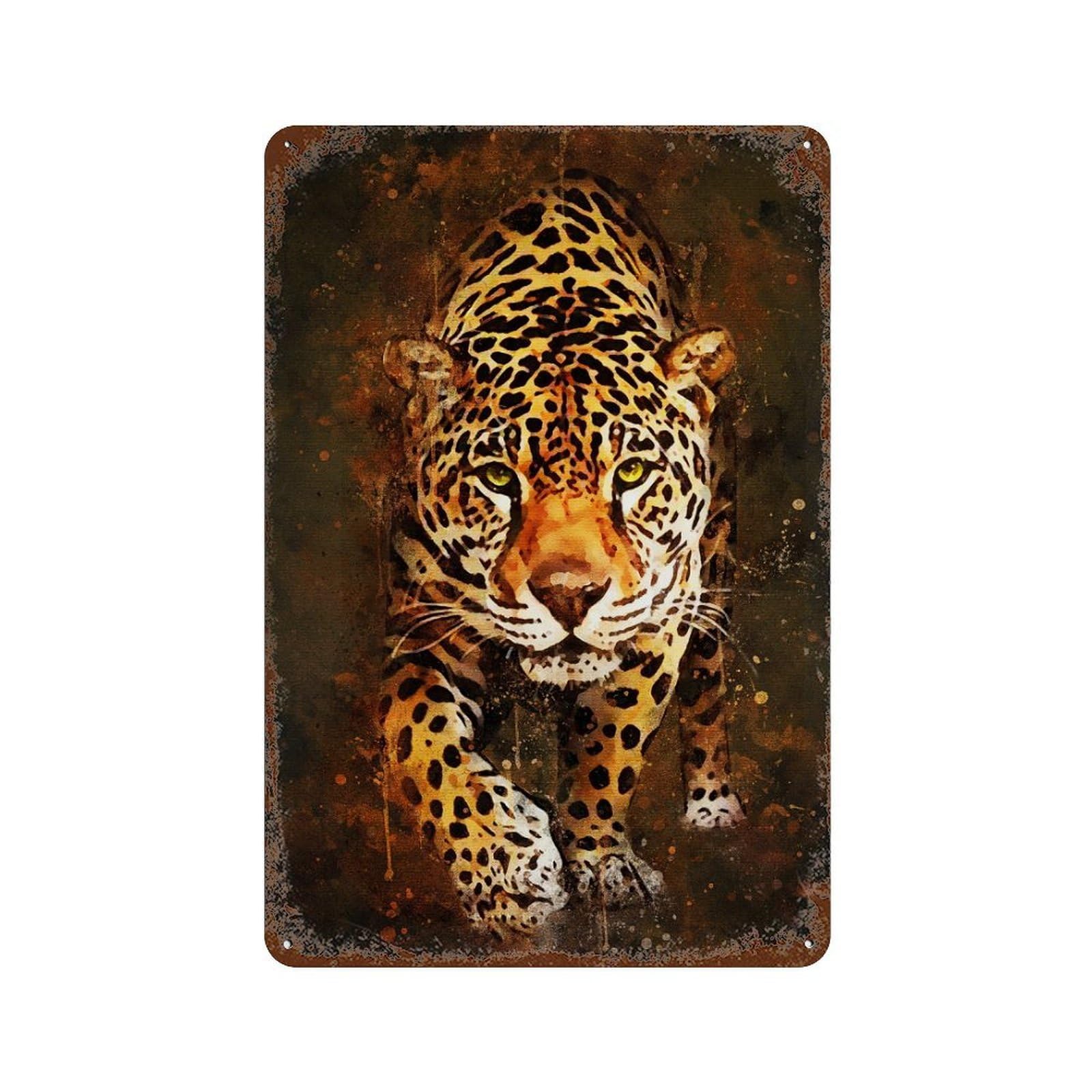 Aged Metal Wall Plaque with Black Cheetah Design 11.8"x7.9", for Shed, Workshop And Garage Wall Decor, Decorative Metal Wall Art