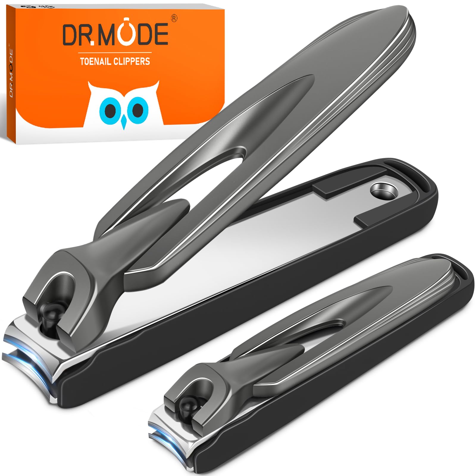 DRMODER Nail Clippers for Men Women with Catcher, 2 Pack Large Small Nail Clipper Set Anti Splash Self-Collecting Fingernail Toenail Clippers, Sharp