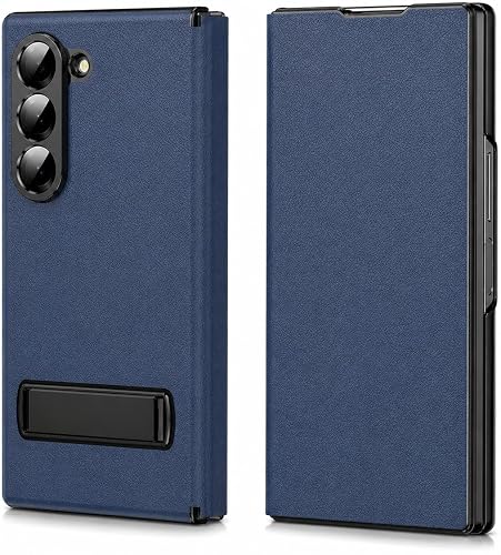 EGOTUDE for Samsung Galaxy Z Fold 7 Case Premium Leather Magnetic Flip Cover with Kick Stand (Blue)