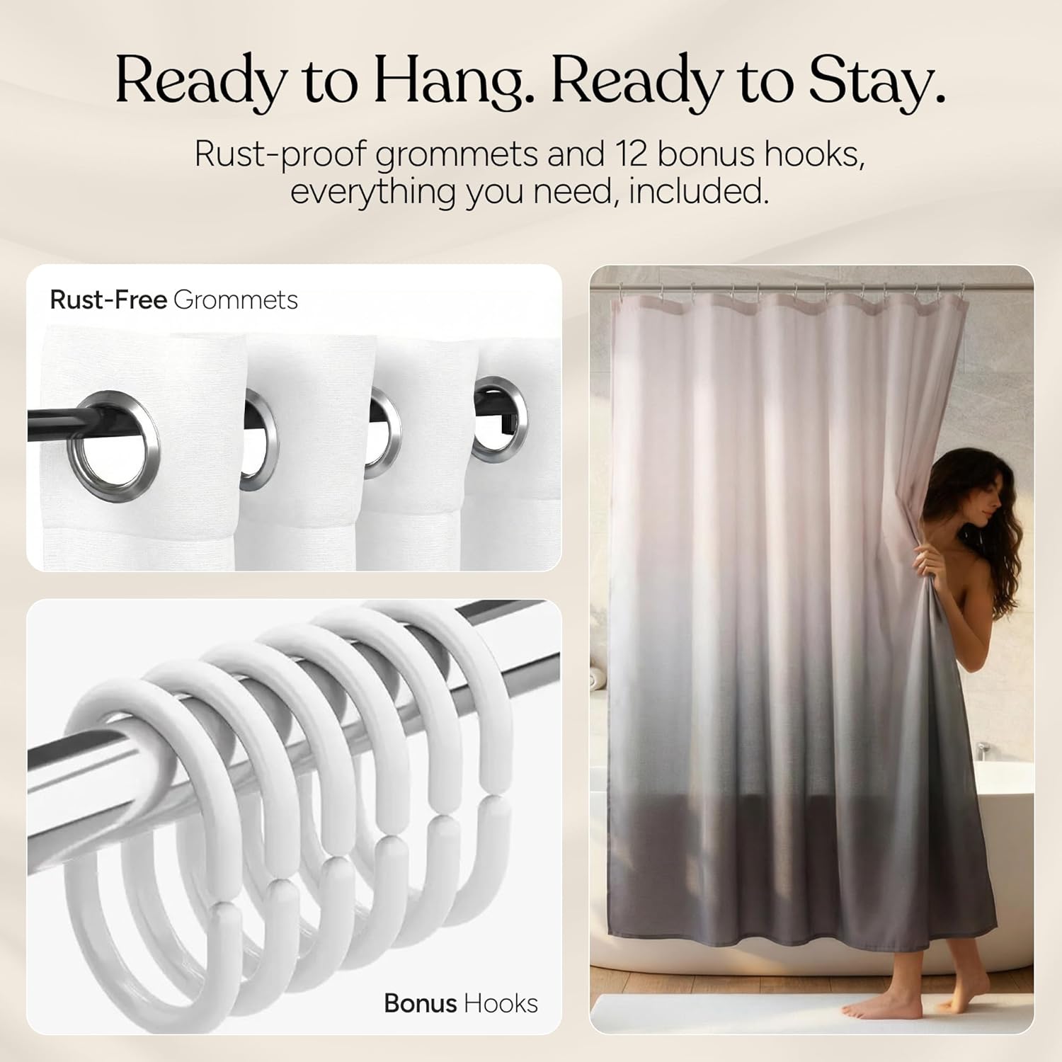 Ombre Fabric Shower Curtain | Country Boho Farmhouse Bathroom Decor | Hotel-Quality Essentials | Machine Washable | 230 GSM Heavyweight | Weighted Hem