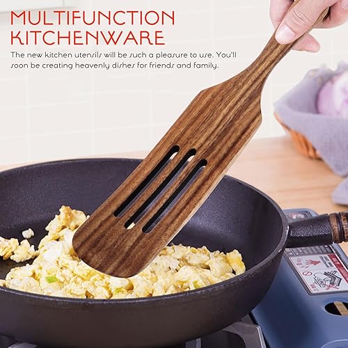 Miniatura 6 de Hemoton Espátula de madera con forma de estribo de madera, espátula de madera para revolver, utensilios de cocina de madera antiadherentes,