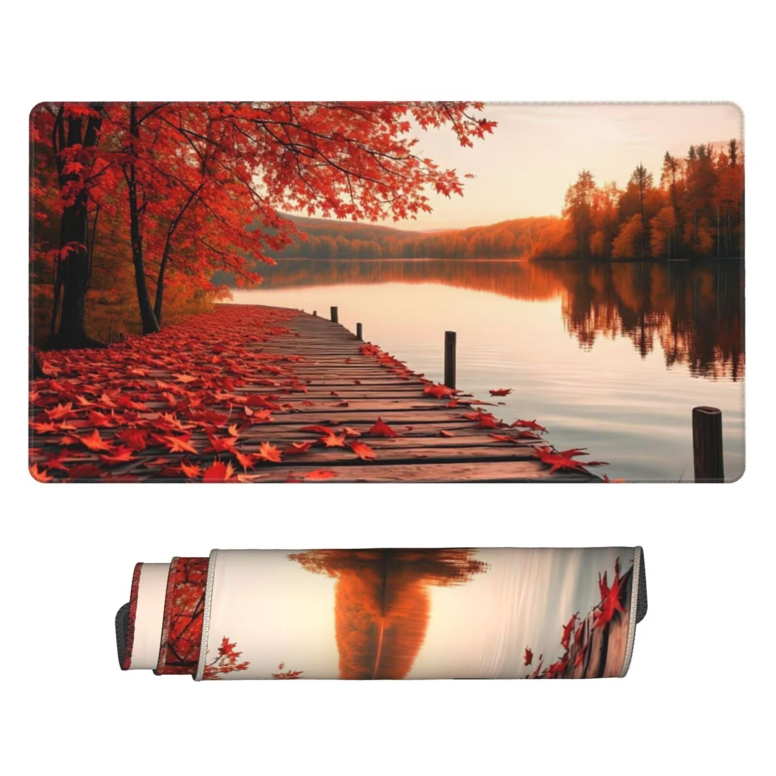 Podkładka pod mysz XXL 1200 x 600 mm, jesienna podkładka pod mysz scenę podkładka pod mysz 120 x 60 cm, wodoodporna antypoślizgowa podkładka pod mysz na biurko zszyte krawędzie, podkładka pod mysz z