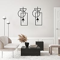 Vista 2 de Zzbakress Arte de pared, 2 piezas de decoración abstracta moderna geométrica de madera, 17.8 x 9.3 pulgadas, sala de estar, estilo 1