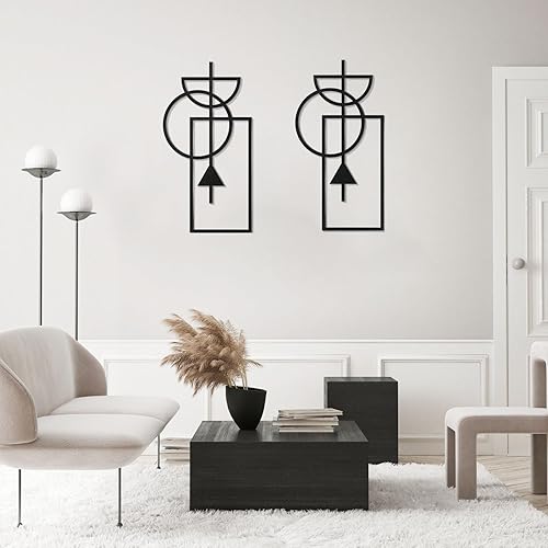 Vista 2 de Zzbakress Arte de pared, 2 piezas de decoración abstracta moderna geométrica de madera, 17.8 x 9.3 pulgadas, sala de estar, estilo 1