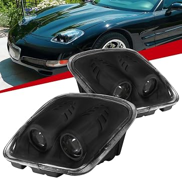 Fits 97-04 Chevy Corvette Black Projector Headlights Headlamps Left+Right Pair