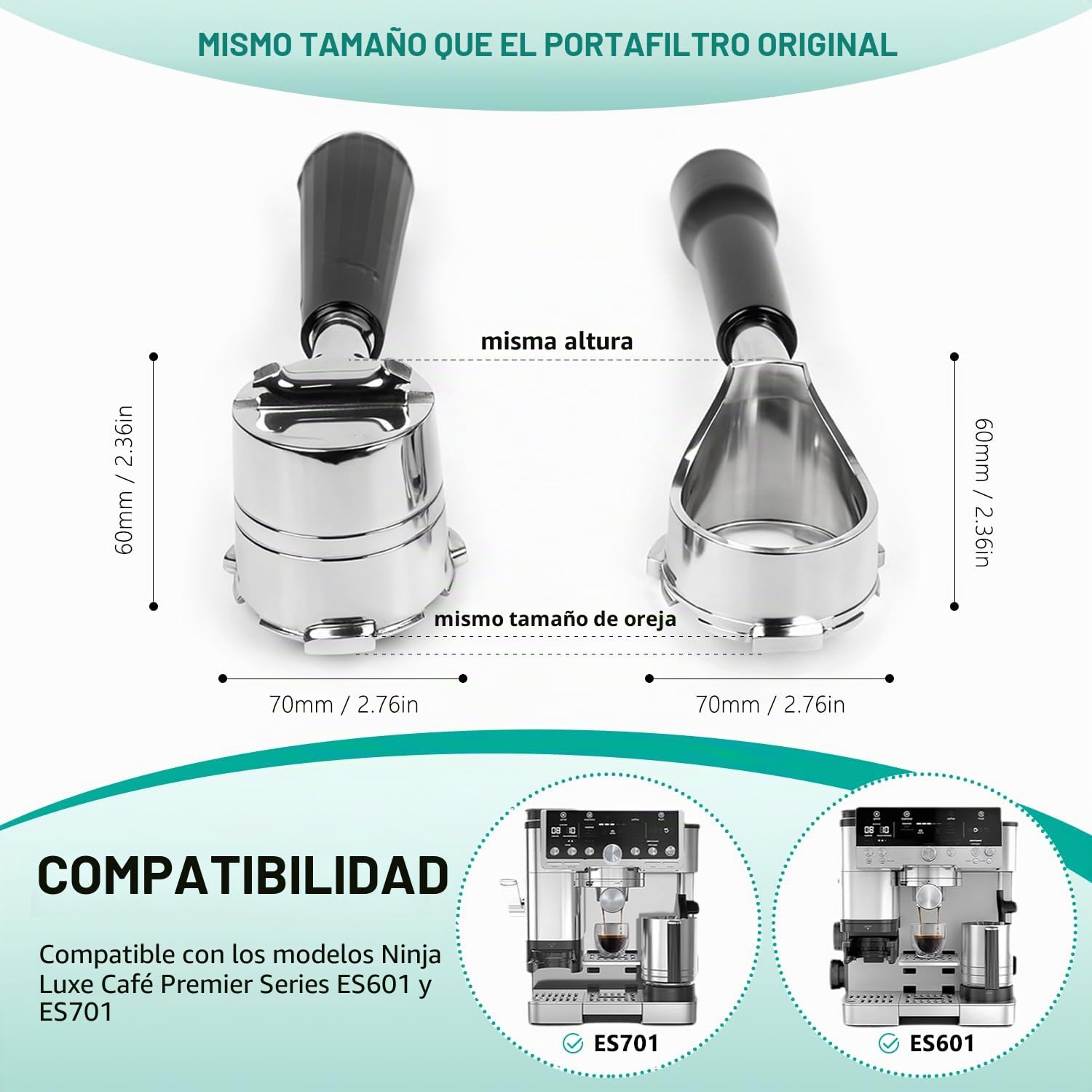 Portafiltro sin fondo para modelos Ninja Luxe Café Premier Series ES601 y ES601C | Cesta de filtro no incluida | Compatible con cesta de filtro de bastón