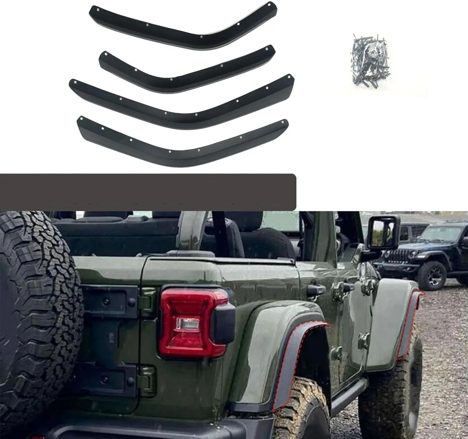 Car Wheel Arch for Jeep for Wrangler Jl 2018-2023 Wheel Fender Flares Extensions Strips Trim 1set High Low Kit Wide Body Front Rear Mudguard Wheel Arches Fender Flares