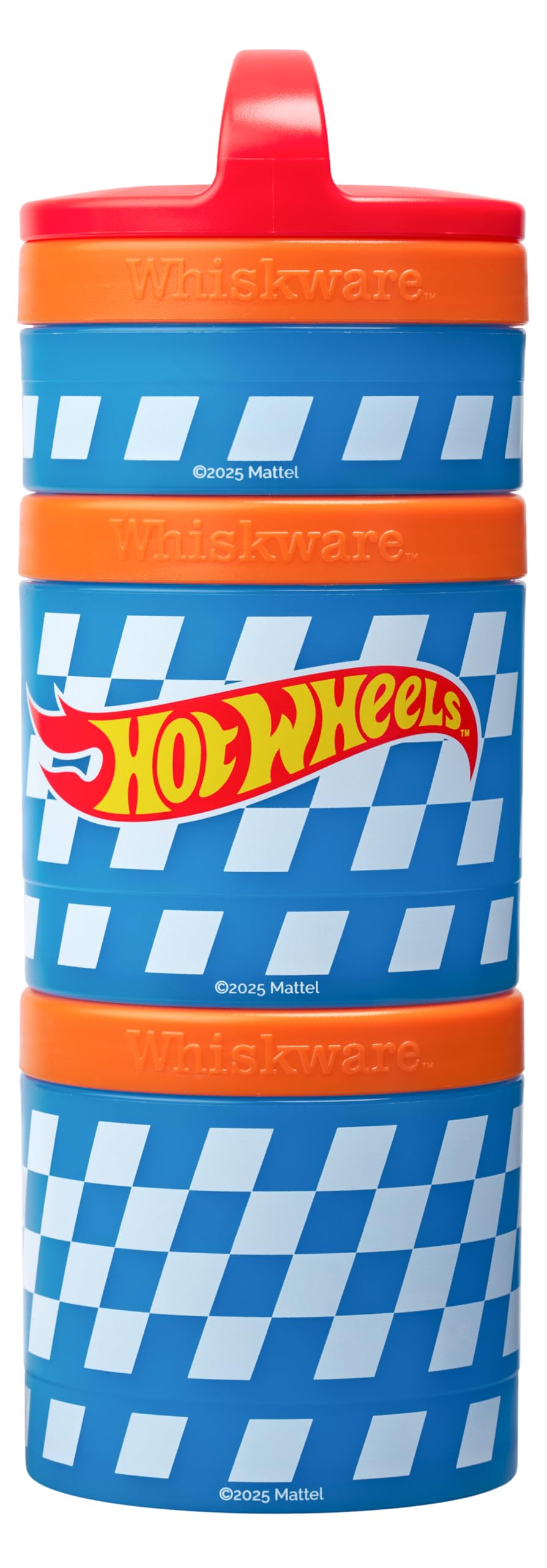 Photo 1 of (Checkers) Whiskware Stackable Snack Pack - 3 Jar + Handle - Red/Orange/Blue