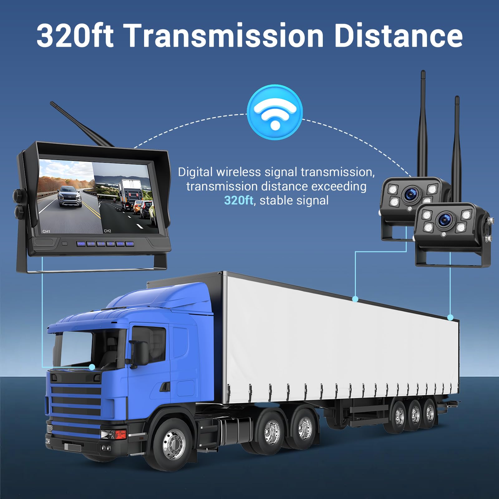 Hikity Telecamera di Retromarcia Senza Fili 9" 1080P HD per Auto/Camion/SUV/12-24V, Installazione Rapida con Visione Notturna e Impermeabilità IP68