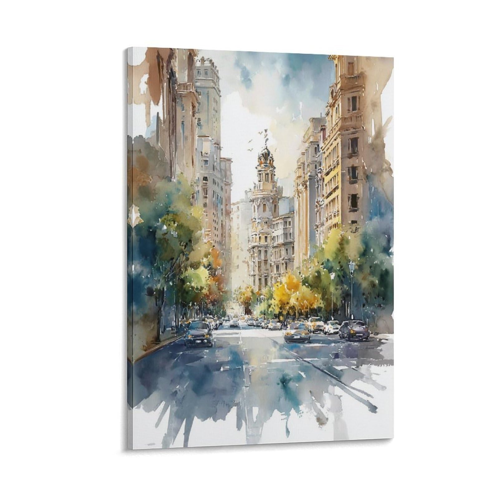 Cnaheiz Frame-Style Texas Cityscape Watercolor Painting Traditional Style Wall Art 24X36inch(60X90cm) Vintage Watercolor Canvas Art