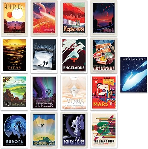 Póster de la NASA Space Grand Tour Travel Exploration Exoplanet Art Print para decoración del hogar, paquete de 17 unidades, incluye impresión