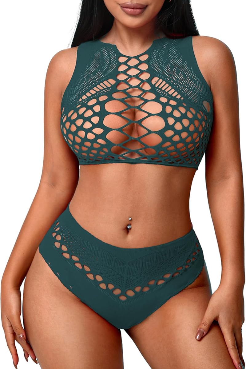 Avidlove Lencería de rejilla para mujer sexy de dos piezas conjunto de lencería stripper traje