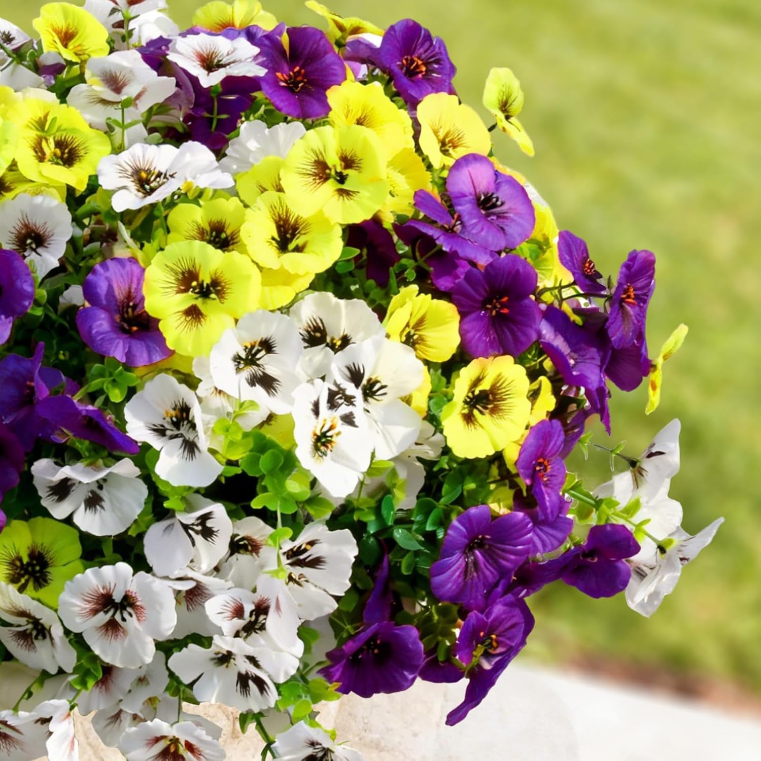 18 Pcs Artificial Flowers for Outdoors Pansy, Spring Fake Flower Decoration for Front Porch Patio Garden Yard Garden Decor, UV Resistant Silk Faux Outdoor Plants for Hanging Planters