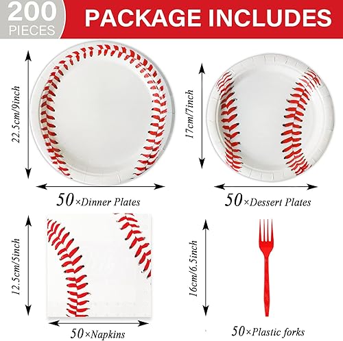 Miniatura 2 de 200 platos de fiesta de béisbol, servilletas, suministros de béisbol, decoraciones de cumpleaños, vajilla de papel desechable, juego de vajilla de