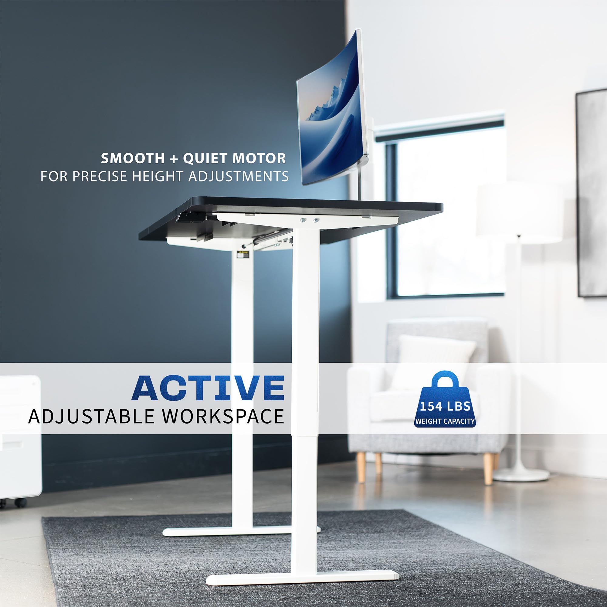 VIVO Electric Stand Up Desk Frame Workstation Single Motor Ergonomic Standing Height Adjustable Base with Simple Controller White — view 4