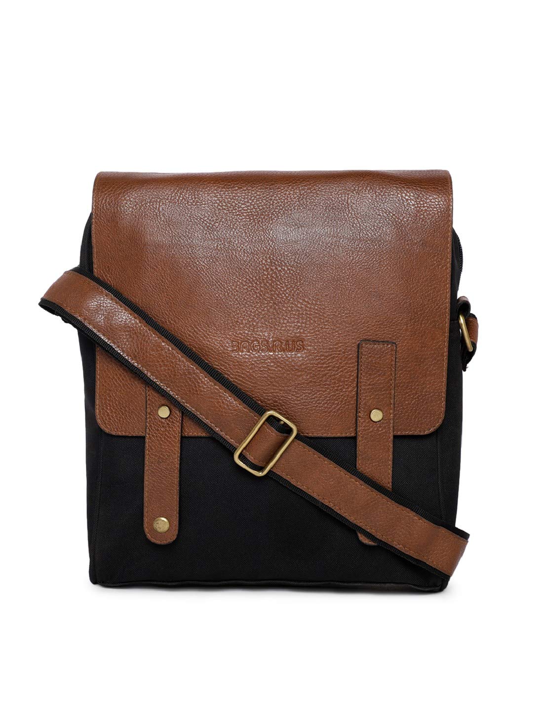 BagsRUs Leather 26 cms Black Messenger Bag (MG111FBL)