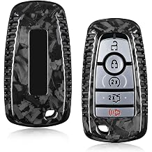 T-carbon Real Carbon Fiber fits for Lincoln Navigator Key Fob Case,Key Shell Protector Compatible with Raptor Bronco F150 Explorer Smart Key Fob Cover with Keychain,Black