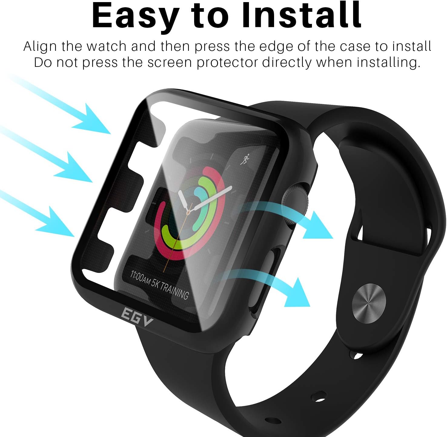 EGV 2 Pack Tempered Glass Case Compatible with Apple Watch SE/Series 6 / Series 5 / Series 4 44mm, All Around Hard PC Protective Case - Model No. TGC1S