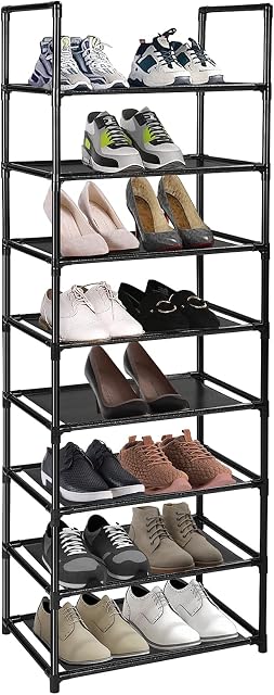 esonstyle 8 Tier Shoe Rack For 16-20 Pairs Tall Shoe Rack Versatile Shoe Shelf Organiser Narrow Shoe Rack Organizer