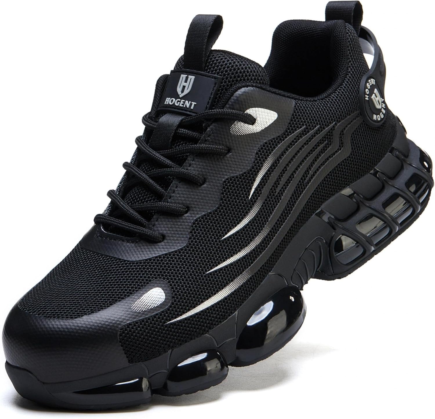 Hogent Steel Toe Shoes for Men Women Composite Toe Work Sneakers Indestructible Safety Tennis Shoes Lightweight Breathable Construction Sneakers Puncture Proof Air Cushion Ergonomic Design