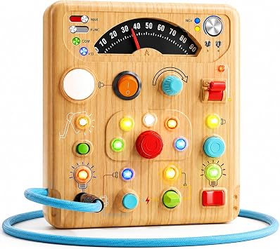 Light Switch Busy Board for Kids Ages 3+, Electronic Circuit Board Toy with LED Lights, Preschool Fine Motor Skills Learning Toy for Boys Girls