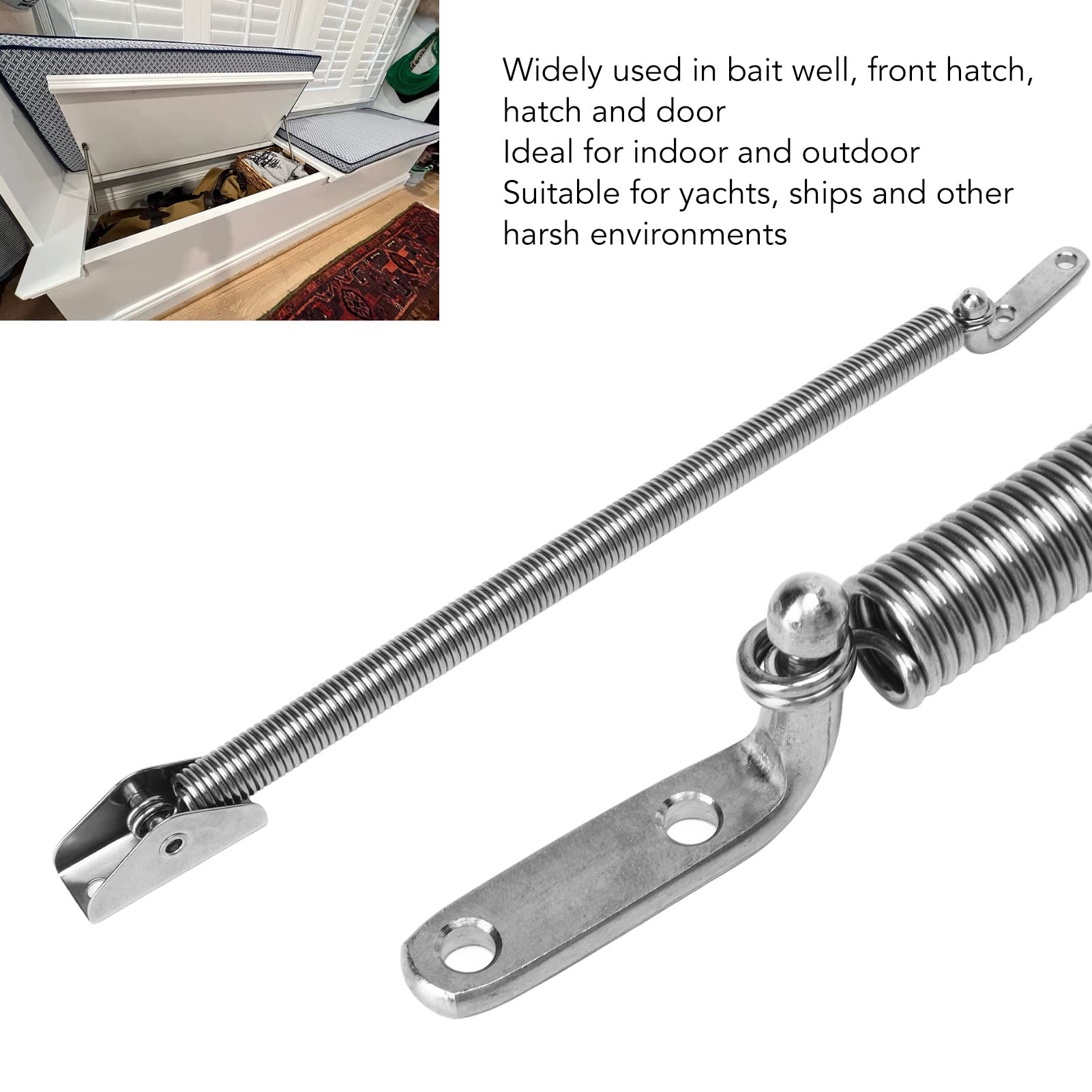 Keenso Lukendeckel-Stützhalter, 2 Stück Feder Lukenhalter 320 Mm Länge Hochleistungs-Edelstahl Hochfester Lukendeckel-Stützfederhalter Boots-/Yachtteile