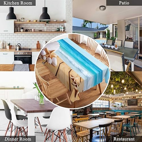 Miniatura 7 de Swono - Mantel de 52 x 72 pulgadas con conchas marinas, conchas de paseo marítimo, estrellas de mar, diseño de océano, estilo granja, mantel para