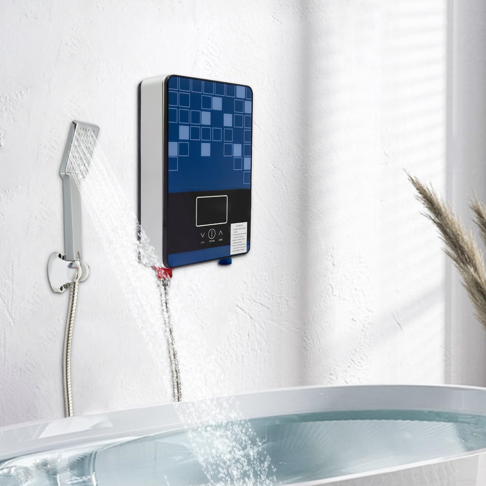 Riscaldatore istantaneo elettrico digitale senza serbatoio doccia acqua calda, adatto per bagni, parrucchieri, hotel, saloni di bellezza, scuole, ospedali (blu)