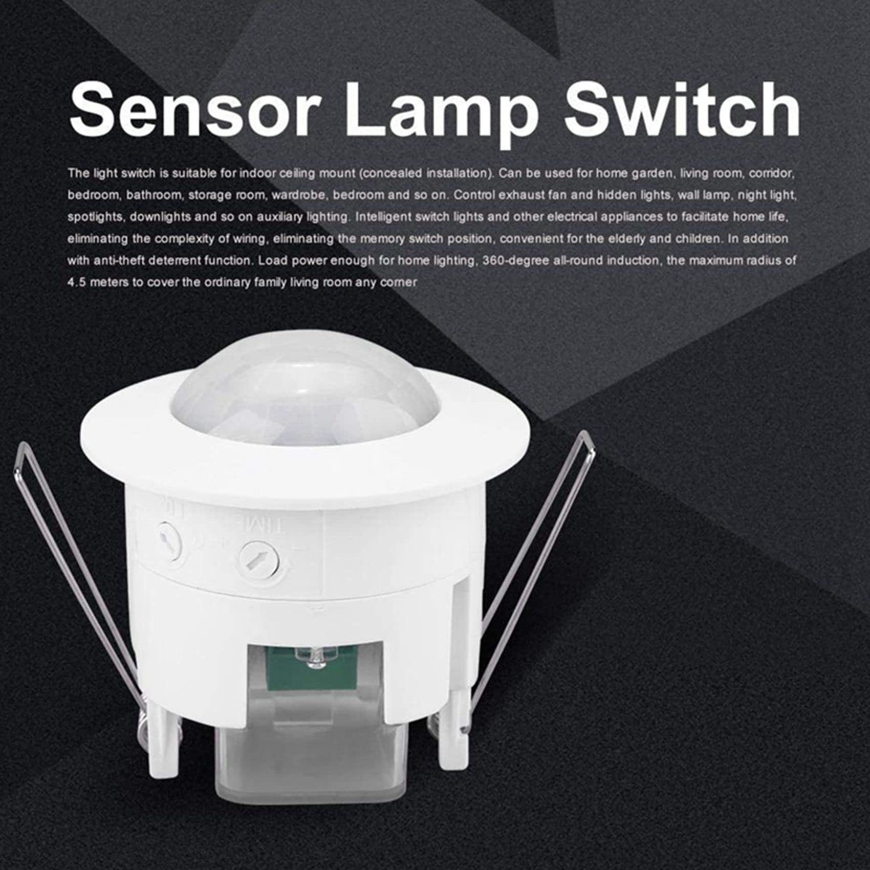 6X Interruptor de Luz del Detector del Sensor de Movimiento del Techo PIR Empotrado Infrarrojo de 110V-220V 360 °, Sensor de Luz de Movimiento