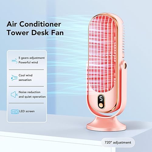 Miniatura 3 de Ventilador de torre de mesa portátil, enchufe USB de 5 velocidades, ventiladores de escritorio personal, silencioso, sin escobillas, ventilador de