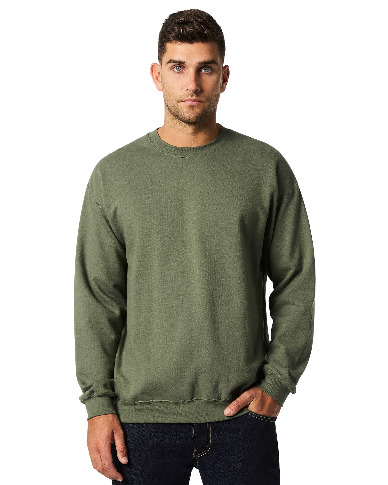 Gildan Mens Softstyle Crewneck Sweatshirt, Military Green, XXL