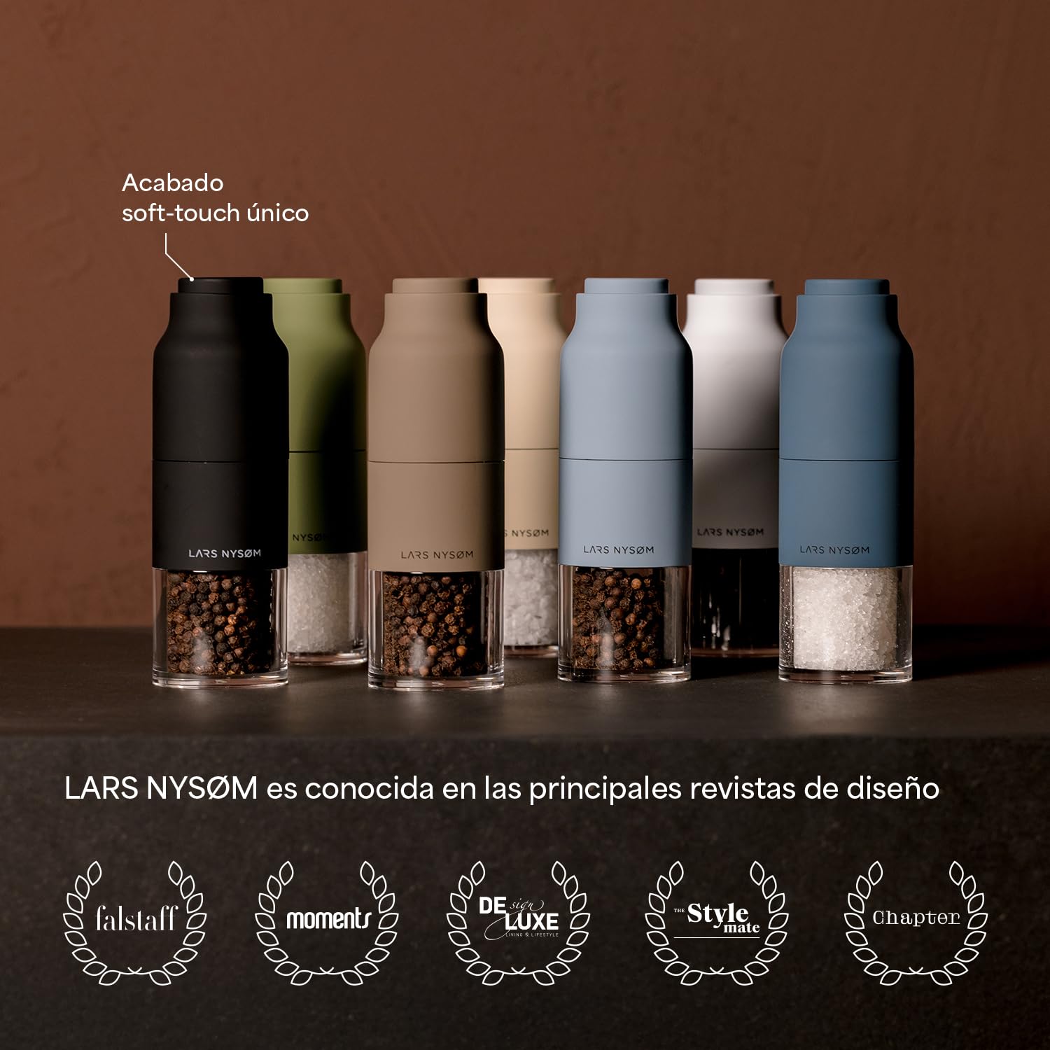 LARS NYSØM Juego de Molinillo de Sal y Pimienta de Acero Inoxidable con Molinillo Ajustable I Diseño de Botella Juego de Molinera de Especias Manual (Blue)
