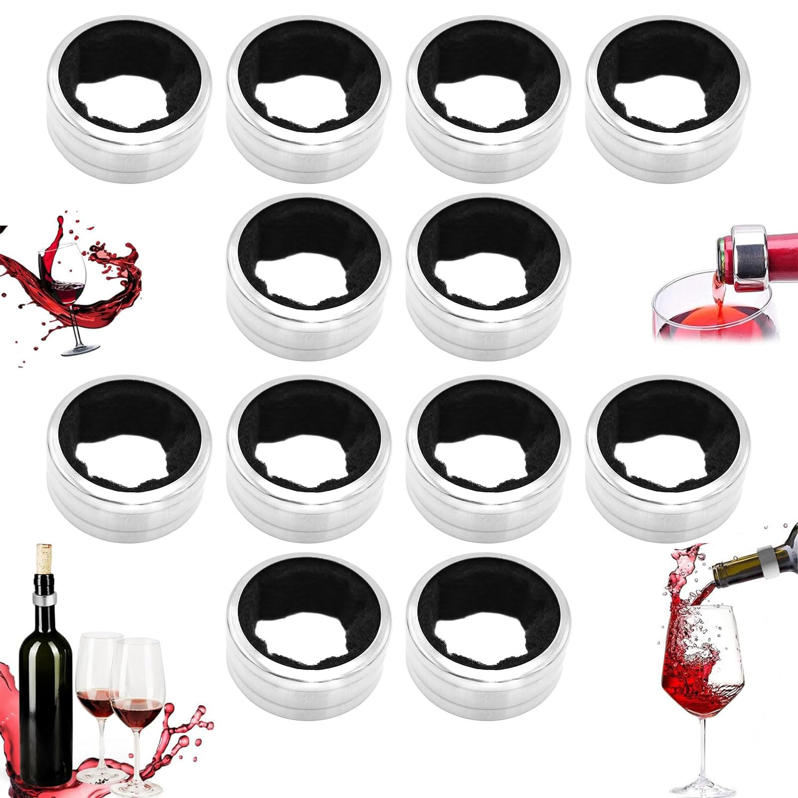 Anillos de Goteo de Acero Inoxidable, Anillos Recogegotas, Anillo de Vino, Reutilizables Anillos Antigoteo, 12 Piezas Collar de Goteo de Vino, Anillas Anti Goteo, para Restaurante, Bar, Casa
