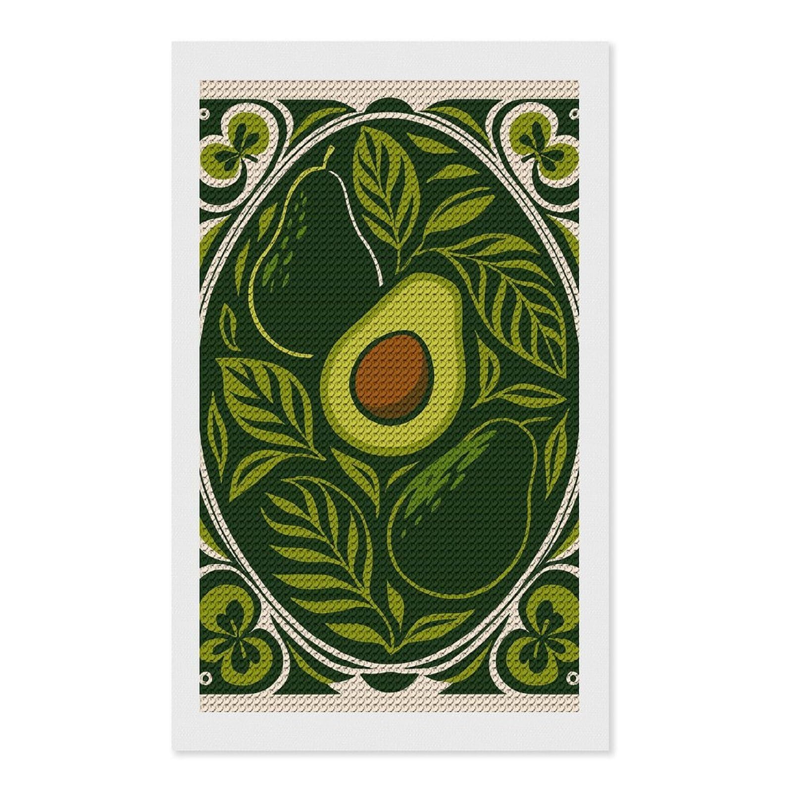 Junmoney Avocado Art Nouveau Illustration Diamond Art Kit 12"x20", Holiday Gift Idea, for Women, Easy Handmade Project, Vintage Style Decor, Printed Canvas