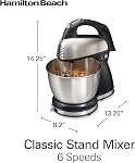 Hamilton Beach Classic Stand and Hand Mixer for Baking, 4 Quart Stainless Steel Bowl, 6 Speeds, 250W, 5 Attachments, QuickBurst™, Black and Stainless (64651)