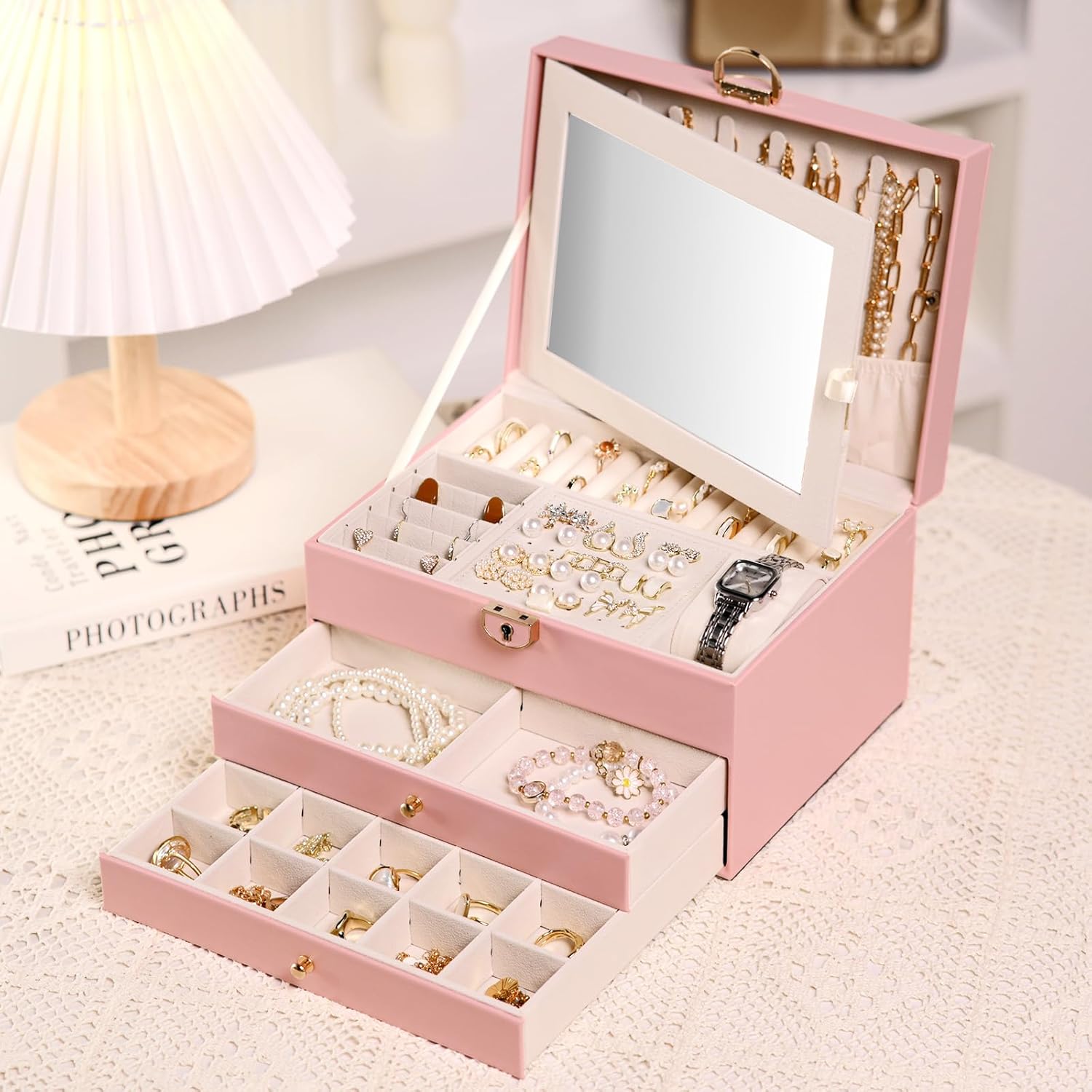 3 Layer Jewelry Boxes Large Jewelry Holder Organizer...