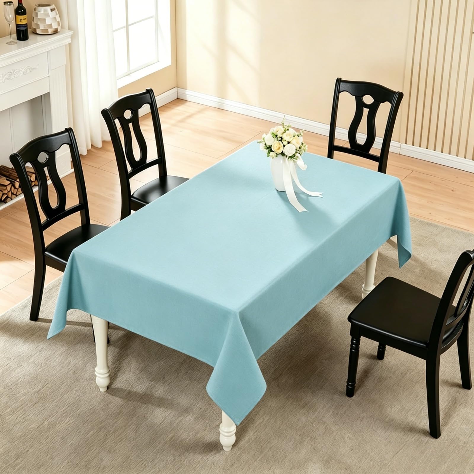 LIHUANE Dining Table Cover 120 x 160 cm Wipe Clean Rectangular Linen Table Cloth Fabric Washable for Garden Dining, Summer, Wedding, Camping, Sky Blue