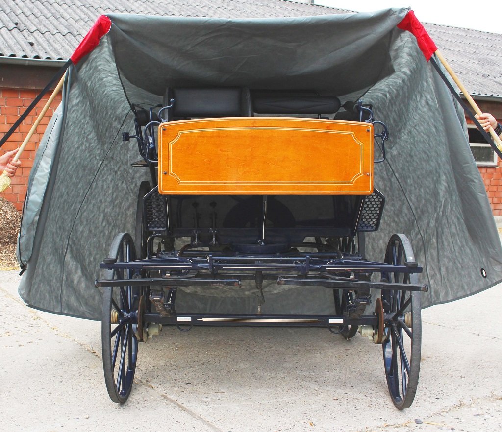 CAPA Kutschen Abdeckplane CC-01 – Atmungsaktive & Wasserabweisende Schutzhaube für Pferdekutschen & Shettykutschen – Grau – 200×130×140 cm – inkl. Aufbewahrungssack & Reparaturset