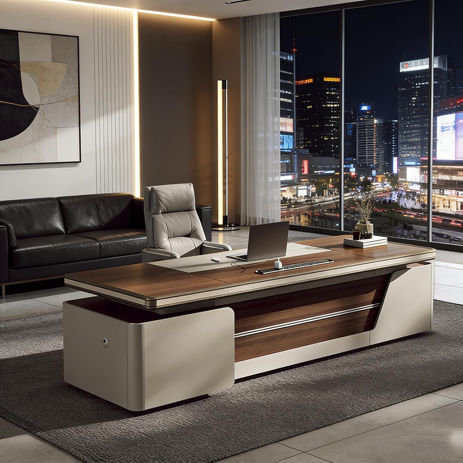 L Shaped Executive Office Desk with Storage, Modern Large Home Computer Desk Study Gaming Table Business Workstation Set for CEO, Boss image 4