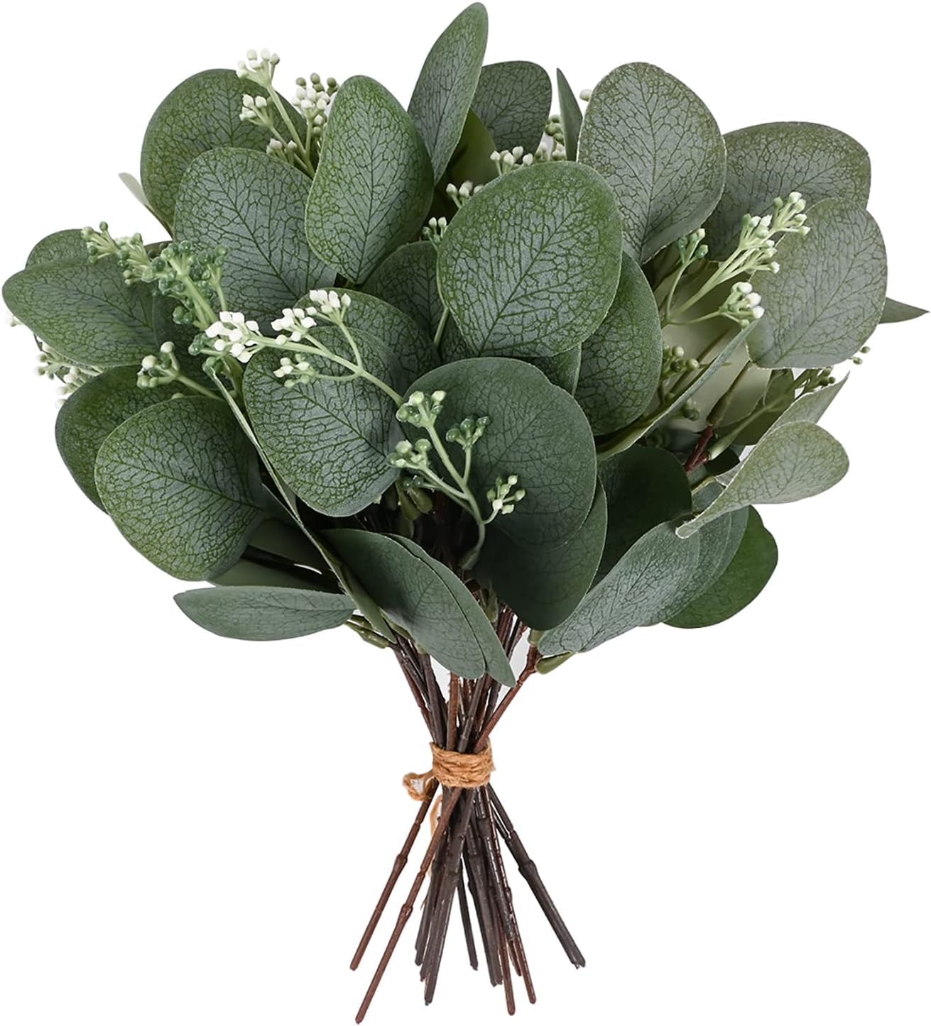 WELLCYPRESS 20 Pcs Stem Artificial Decor,Eucalyptus Fake Greenery Branches for Wedding Centerpiece Flower Floral Home Decoration,Eucalyptus Leaves,Artificial Leaves